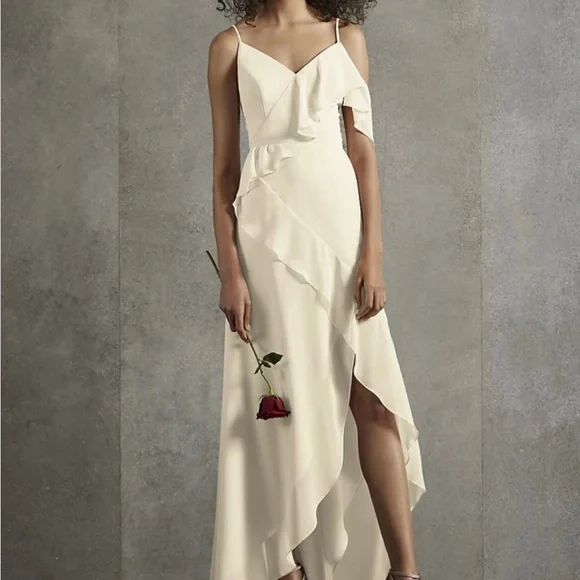 green emerald velvet dress White Bridesmaid Shoes Flowy One Shoulder Long Sleeves Floor Length Chiffon Bridesmaid Dresses main image 1